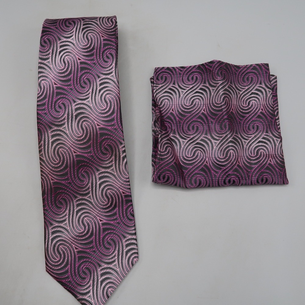 STACY ADAMS Neck tie Men's Purple Black Swirls Geometric Microfiber